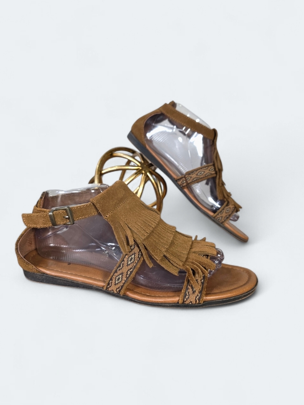 Minnetonka Maui Passport Fringe Suede Sandals - Brown Tribal Boho Size 9